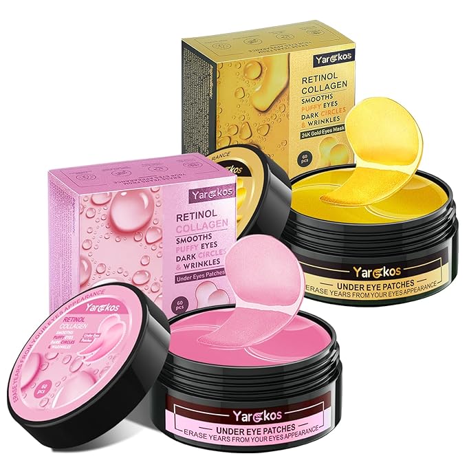 2 Packs 60 Pcs Under Eye Patches, 24K Gold+Pink, 30 Pairs Women Undereye Mask for Puffy Eyes Dark Circles Treatment, Men Collagen Gel Pads Hydrating for Eye Bags Puffiness Wrinkle, Beauty Skin Care-Velvo Beauty