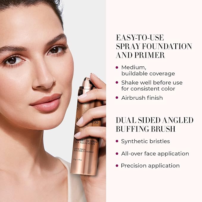 LUMINESS Airbrush Spray Silk Foundation Starter Kit - Fair - Foundation, Primer & Dual-Sided Angled Buffing Brush - Medium, Buildable Coverage, Anti-Aging Formula Hydrates & Moisturizes-Velvo Beauty