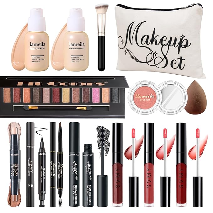 Makeup Kit for Girls Teens, Travel Makeup Kit, Facial Makeup Full Kit, Makeup Present Set for Beginners & Professionals, Cosmetic Bag Include Pigmented Blendable Eyeshadow Palette, concealer-Velvo Beauty