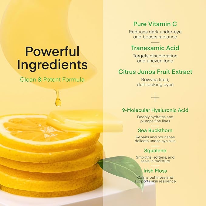 TEREZ & HONOR Vitamin C Eye Patches - 60 Pcs Korean Brightening & Hydrating Under Eye Masks with Tranexamic Acid, Caffeine, Hyaluronic Acid - Dark Circles, Puffiness & Wrinkles Hydrogel Treatment-Velvo Beauty