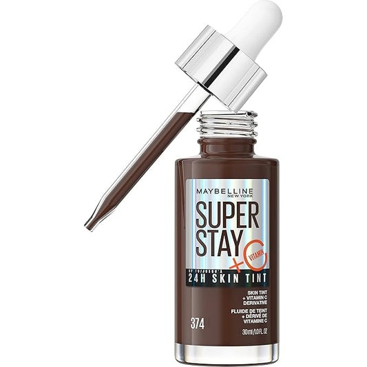 Maybelline Super Stay Up to 24HR Skin Tint, Radiant Light-to-Medium Coverage Foundation, Makeup Infused With Vitamin C, 374, 1 Count-Velvo Beauty