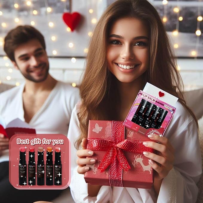 5 Pack Tinted Lip Balm With Glitter Powder Stocking Stuffers Tinted Chapstick - Moisturizing Lip Balm with Shimmer - Lipstick Set - Assorted Colors and Favors-Velvo Beauty