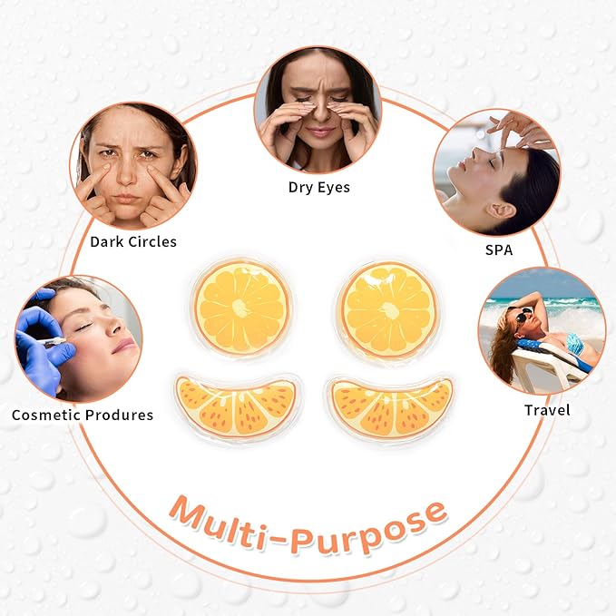 Gel Ice Pack Reusable Cooling Eye Pads and Under Patches,Eye Hot Cold Treatment for Redness,Pain Relief Relax (Oranges)-Velvo Beauty