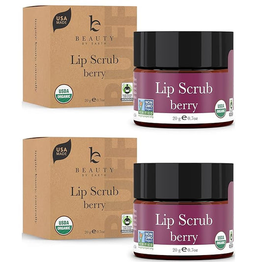 Organic Lip Scrub Berry - Lip Scrubs Exfoliator & Moisturizer, Lip Exfoliator Scrub, Sugar Lip Scrubs, Lip Sugar Scrub, Lip Care Products for Chapped Lips, Lip Scrubber, Lip Moisturizer for Dry Lips-Velvo Beauty