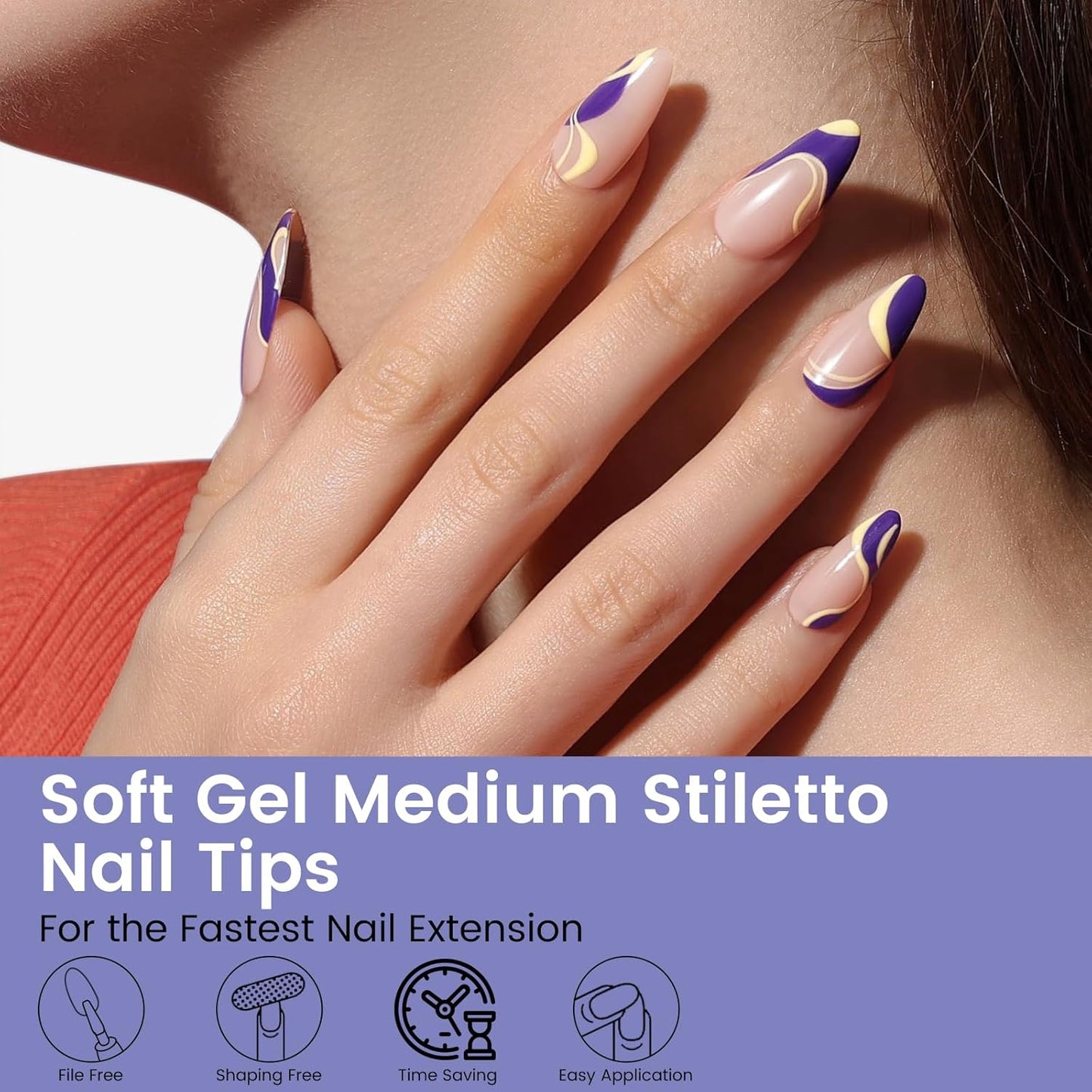 Medium Stiletto Nail Tips: 240Pcs Full Cover Stiletto Press On Nails, 12Sizes Pre-shaped Soft Gel Nails Clear Fake False Nails For Nail Extensions Home Nail Art Salon-Velvo Beauty