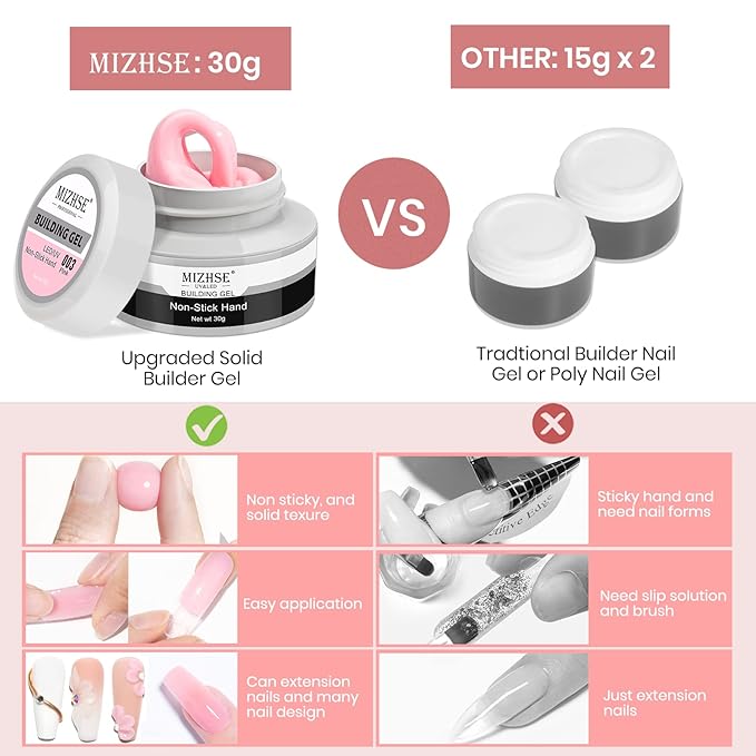 MIZHSE Solid Builder Gel, Nail Sculpture Gel Non-Sticky 4 Colors Nude Clear White Pink Hard Builder Nails UV LED Nail Extension for Salon Manicure Home DIY-Velvo Beauty
