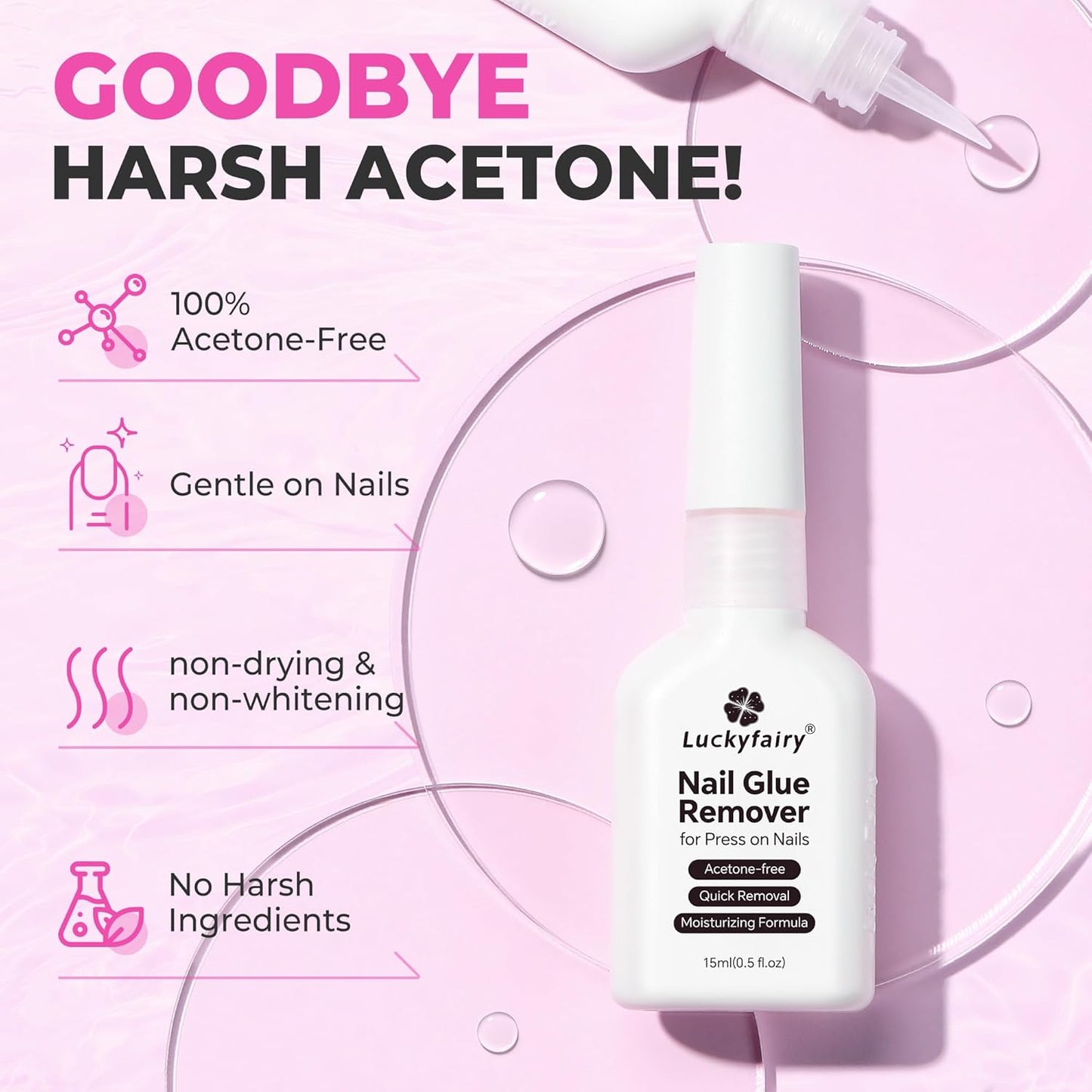 Nail Glue Remover for Press on Nails, 15ml Acetone-free Nail Polish Remover, Multi-Functional Glue Remover for Nails Tips, Quick Easy Gentle Removal, Not for Gel Polish-Velvo Beauty