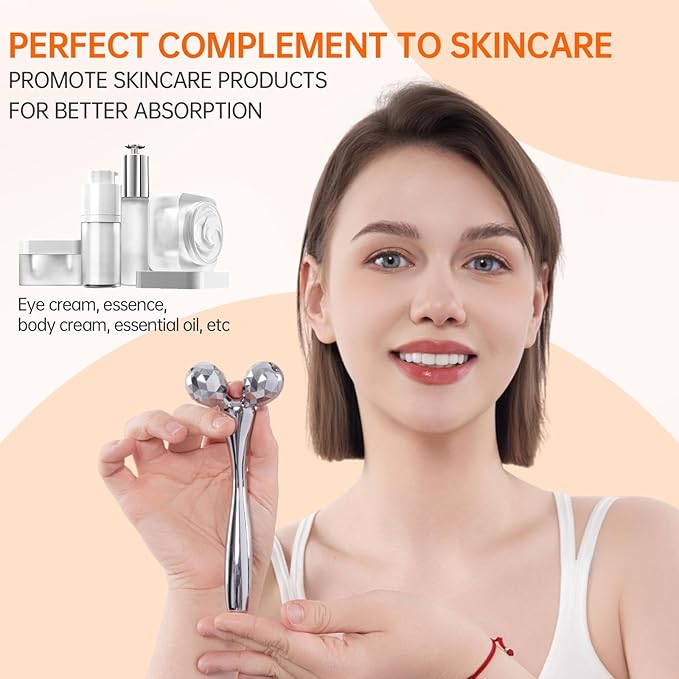 Metal Facial Roller Massager, 3D Cooling Face Massage Tool for Reduce Puffiness, Remove Eye Wrinkles, Face Lifting, Increase Firmness, Anti-Aging, Skin Tightening-Velvo Beauty