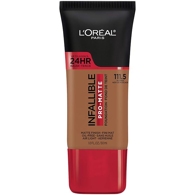 L'Oreal Paris Cosmetics Makeup Infallible Pro-Matte Liquid Longwear Foundation, Nutmeg, 1 fl oz-Velvo Beauty