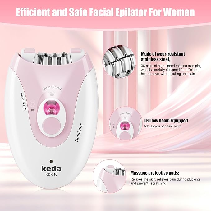 Epilator for Women, Epilators with LED Light, Dual Speed Hair Removal Device, Facial Hair Removal Women, Cordless, Epilators Hair Removal Rechargeable, for Epilator Bikini, Face, Arm, Legs, Armpits-Velvo Beauty