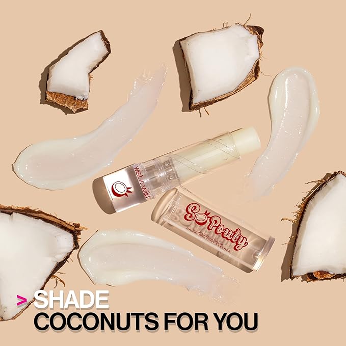 wet n wild Perfect Pout So Pouty Shine Tinted Lip Balm Coconut Flavored, Hyaluronic Acid, Vegan Collagen, Moisturizing For Dry Lip Care, Clear (Pack of 2)-Velvo Beauty