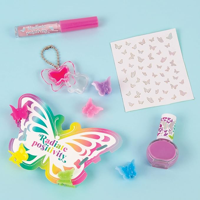 Make It Real: Butterfly Dreams Cosmetic Set - 11 Pieces, Tweens & Girls, Includes 6 Butterfly Hair Clips, Polish, Nail Stickers, 2 Lip Gloss & Instructions, Butterflies, Makeup & Beauty, Kids Ages 8+-Velvo Beauty