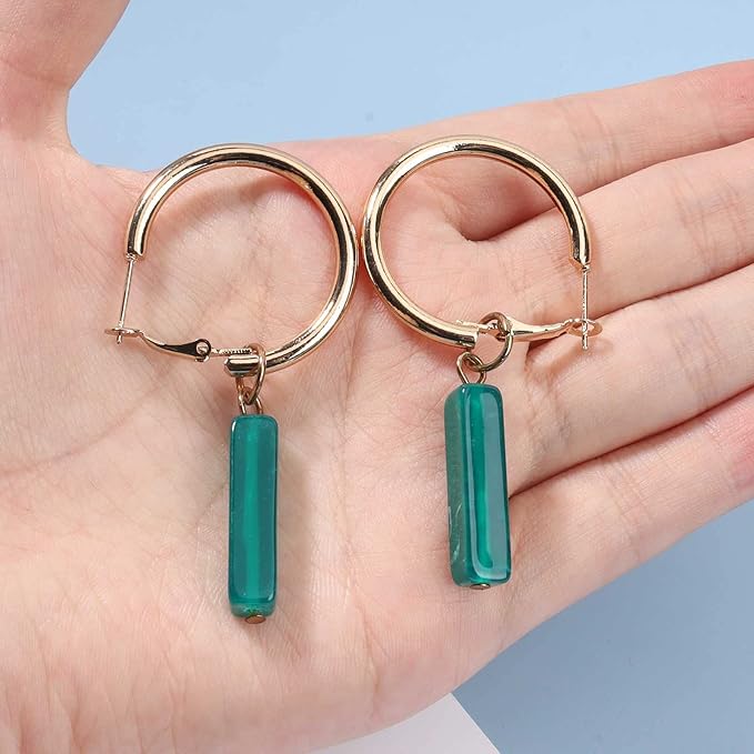 Boho Rectangle Green Jade Earrings Green Marbled Earrings Gold Circle Leverback Dangle Earrings Vintage Circle Hoop Dangle Earrings Jewelry for Women and Girls-Velvo Beauty