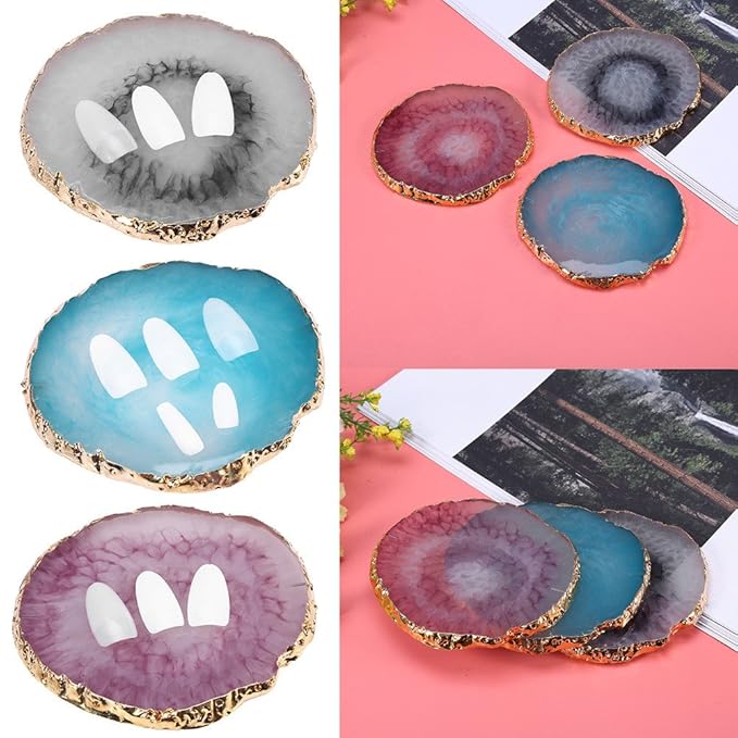Nail Art Palette, Natural Resin Stone Nail Art Palette for Painting Placing Things Making Nail(Rose red)-Velvo Beauty