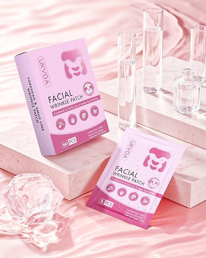 Forehead Wrinkle Patches & Smile Line Patches & Under Eye Patches, Overnight Facial Wrinkle Treatment with Hyaluronic Acid, Aloe, Collagen & Vitamin E to Lift Smile Lines for Women 60pcs-Velvo Beauty