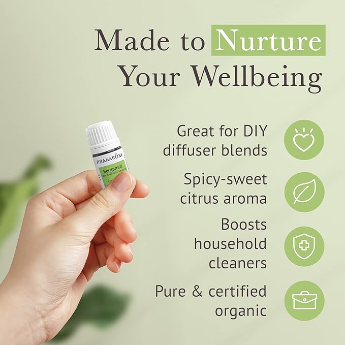Pranarom USDA Certified Organic Bergamot Essential Oil (5ml), 100% Pure Undiluted Therapeutic Grade from Italy for Aromatherapy, Diffuser, Uplifting Scent, Immune Support, Relaxation, Sleep-Velvo Beauty