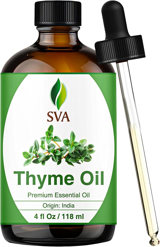 SVA Thyme Essential Oil – 4 Fl Oz – 100% Natural Thyme Oil - for Diffuser, Hair Care, Face, Skin Care, Aromatherapy, Scalp and Body Massage, Soap and Candle Making – with Dropper-Velvo Beauty