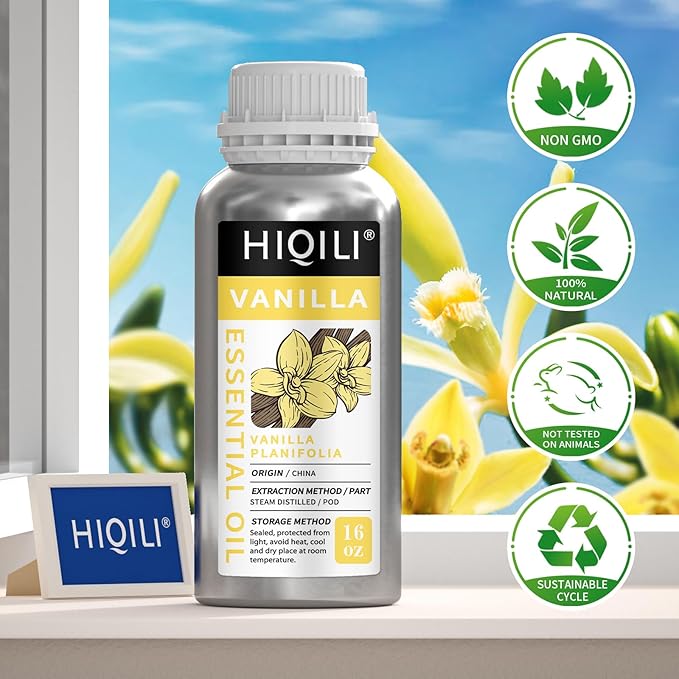 HIQILI 16 Ounces Vanilla Essential Oil, Strong Fragrance for Body Lotion, Candle Making, Soap, Aromatherapy -16 Fl Oz-Velvo Beauty