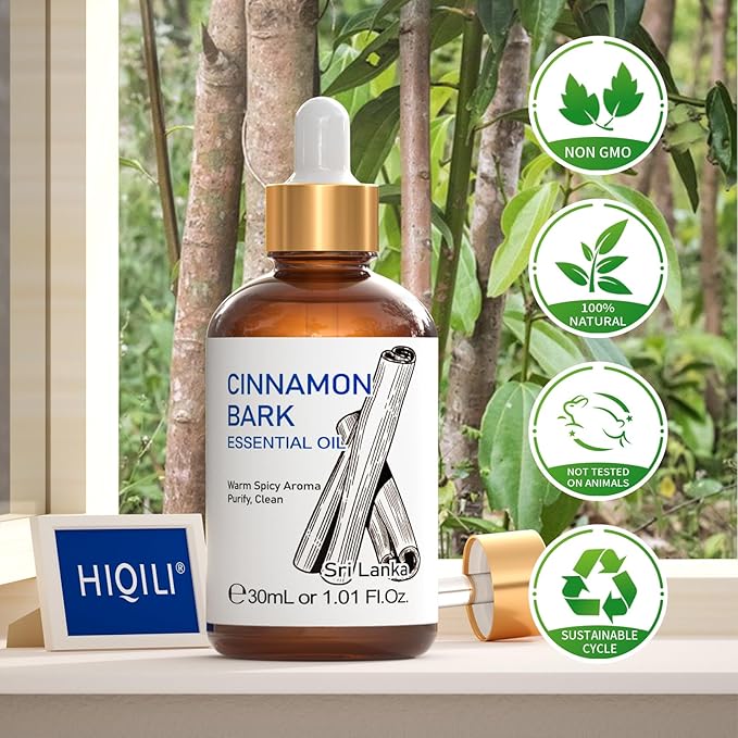 HIQILI Cinnamon Essential Oil for Spary, Diffuser, Garden and Kitchen - 100% Pure Natural - Indoor and Outdoor, 1.01 Fl Oz-Velvo Beauty