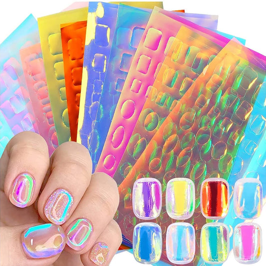 SILPECWEE 11 Sheets Aurora Nail Foil Laser Nail Stickers Glass Paper Nail Art Stickers Iridescent Cellophane Nails Designs Sticker Holographic Film 3D Nails Decoration for Women Kids-Velvo Beauty