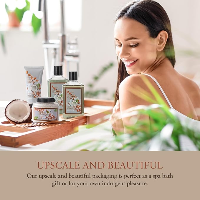 Fathers Day Gifts for Men for Dad Bath and Body Gift Basket For Women & Men Spa Gift Basket Coconut Almond 16 Pcs Bath Gift Set With Fragrant Lotion, Home Spa Luxurious Bath Body Oil, Diffuser & More-Velvo Beauty