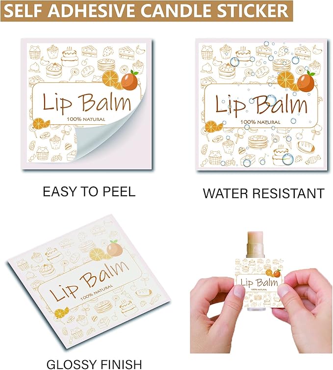 CRASPIRE Lip Balm Labels 80pcs Homemade Lip Balm Labels 2” Clear Lip Balm Labels for Tubes Printable Waterproof Lip Balm Stickers Labels for Lip Balm Handcream Candle Container（Food Logo）-Velvo Beauty