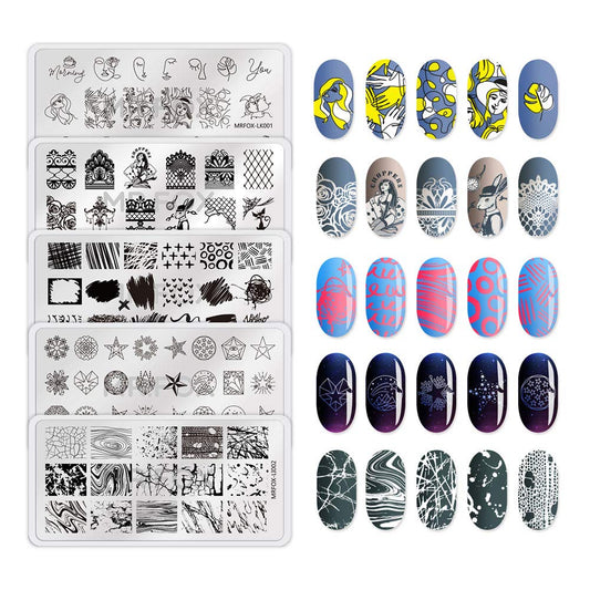 Mr. Fox Nail Print Board Set Graffiti Star Marble Pattern Bark Pattern Lace Abstract Pattern Art DIY hot Stamping Template-Velvo Beauty
