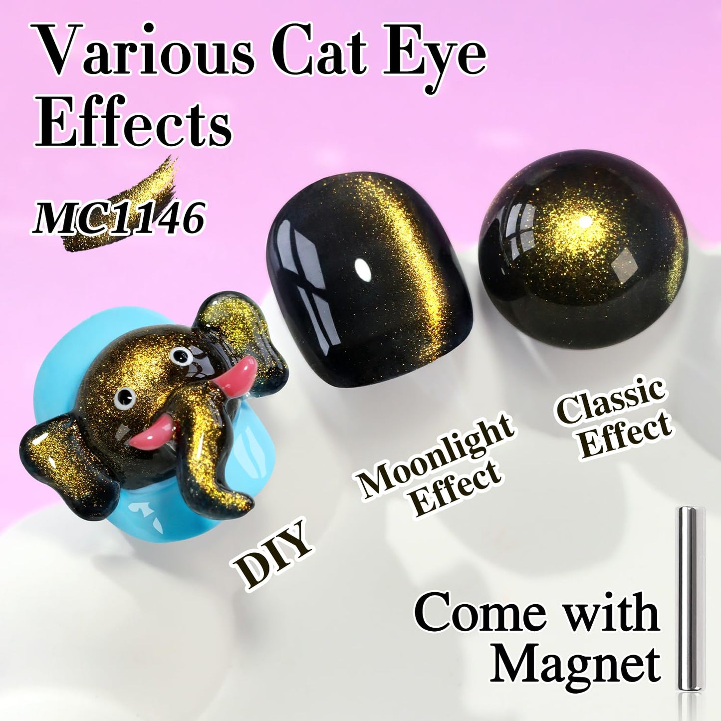 Double Rhythm Cat Eye Gel Polish with Magnet 15ML Glass Holographic Glitter Shimmer Translucent Sheer Color Salon Soak Off Magnetic at Home (Black Gold-MC1146)-Velvo Beauty