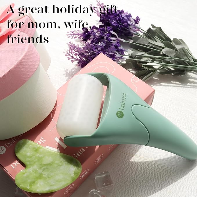BAIMEI IcyMe Cryotherapy Ice Roller and Gua Sha Facial Tools Reduces Puffiness Migraine Pain Relief, Skin Care Tools for Face Massager Self Care Gift for Men Women - Green-Velvo Beauty