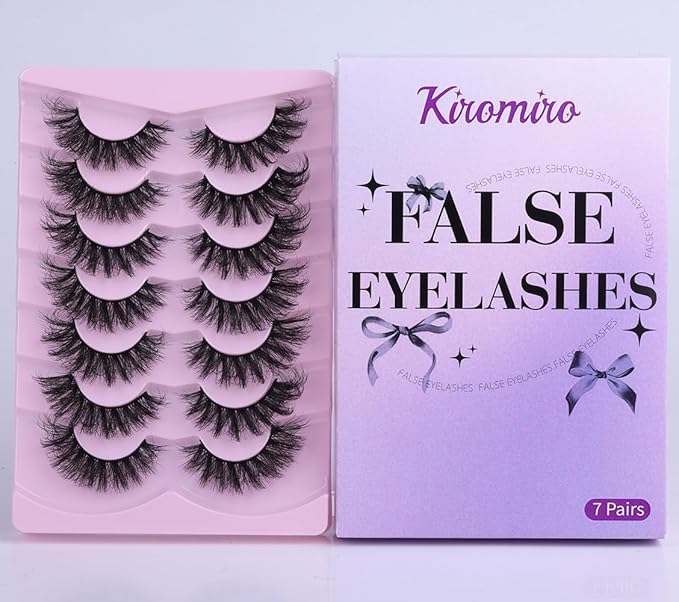 Mink Lashes Fluffy D-Curl False Eyelashes 20mm Long Volume Lashes That Look Like Extensions Cat Eye Fake Lashes Faux Mink Strip Lashes Pack 7 Pairs-Velvo Beauty