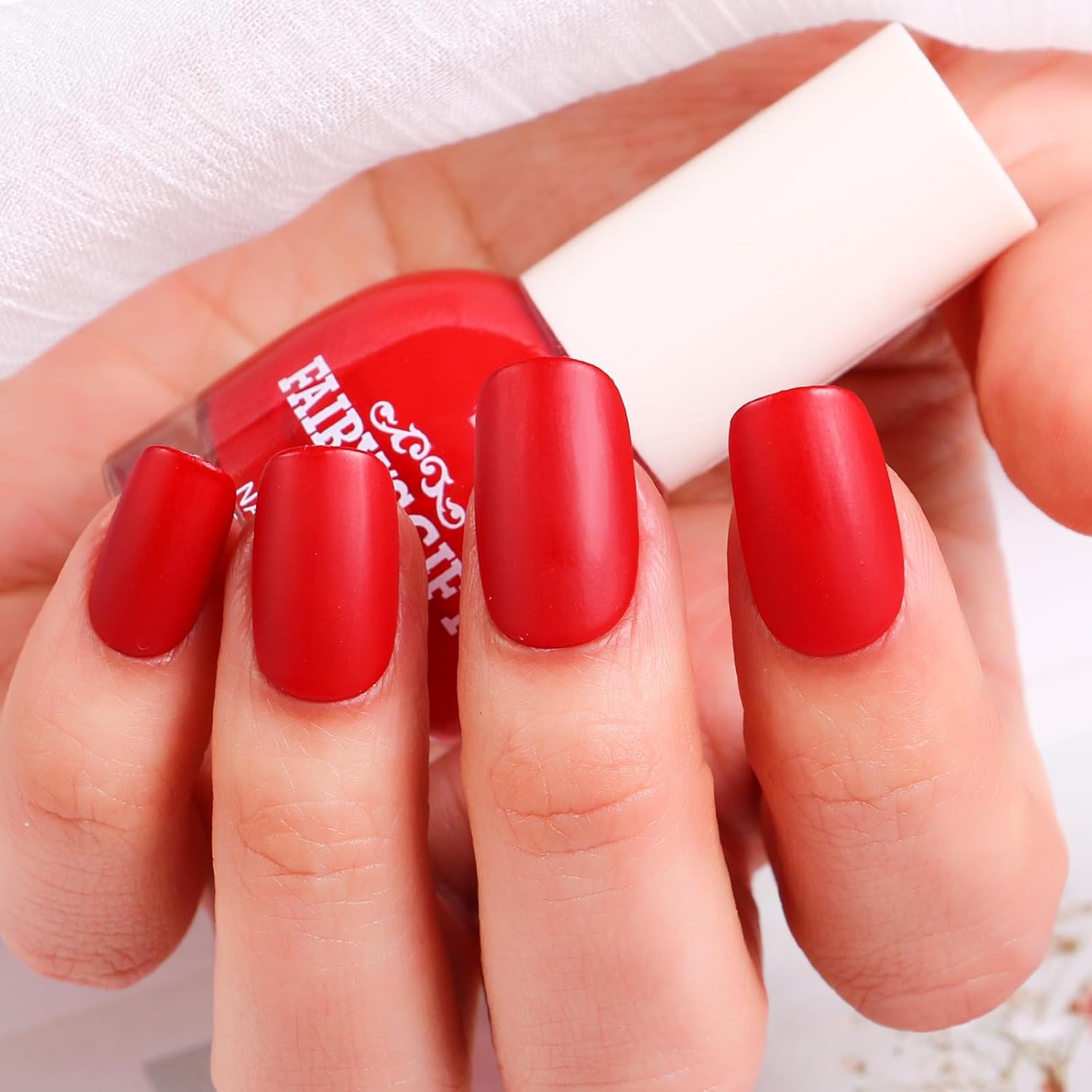 Matte Nail Polish Quick Dry Nail Lacquer for Nail Art Varnish, Mist Effect Matte Finish Velvet Nail Polish, 0.35 fl oz (Pure Red-17, 10 ML)-Velvo Beauty