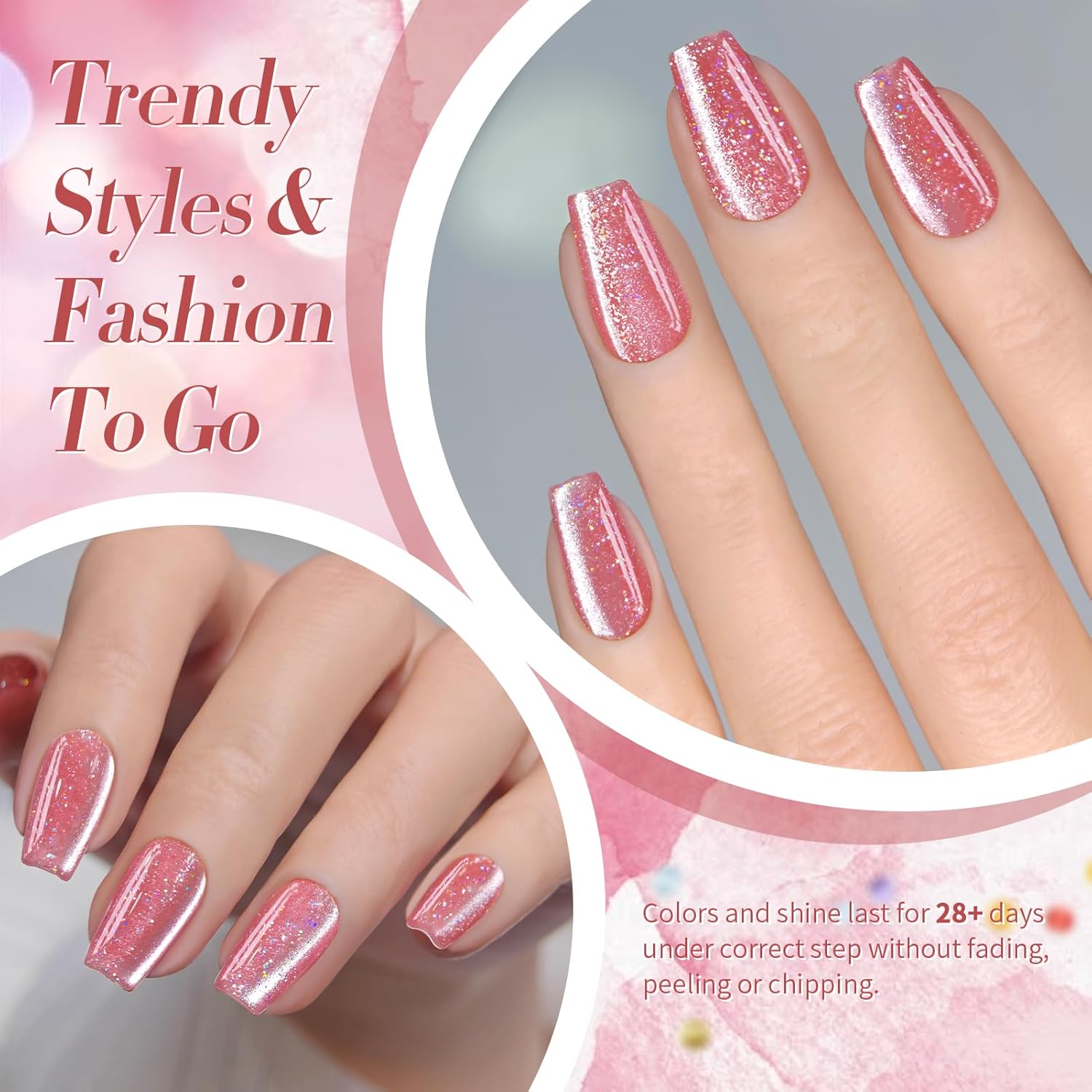 BORN PRETTY Cat Magnetic Eye Gel Nail Polish,Peach Blossom Glitter Cat Magnetic Gel Nail Polish Magnetic Nail Polish for Nail Art Manicure Salon DIY at Home 15ML-Velvo Beauty