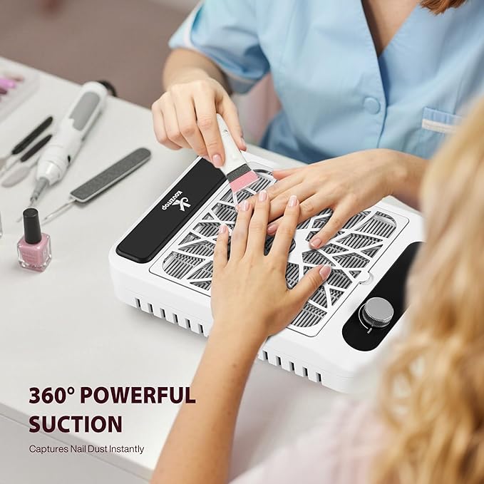 Nail Dust Collector for Nail Techs,Compact & Quiet Vacuum Fan Dust Collector with Reusable Filter, Powerful Dust Suction Machine,Nail Tech Must Haves for Gel Polish,Pedicures,Salon & Home Use-Velvo Beauty