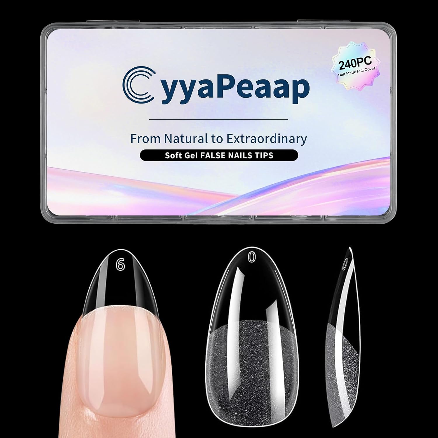 Almond Nail Tips Soft Gel Nail Tips 240Pcs Pre-Shaped Medium Pointed Almond Nails Half Matte Full Cover Acrylic Clear Press on Fake Nails Tips for Extension Nail Art DIY Manicure Salon 12 Sizes-Velvo Beauty