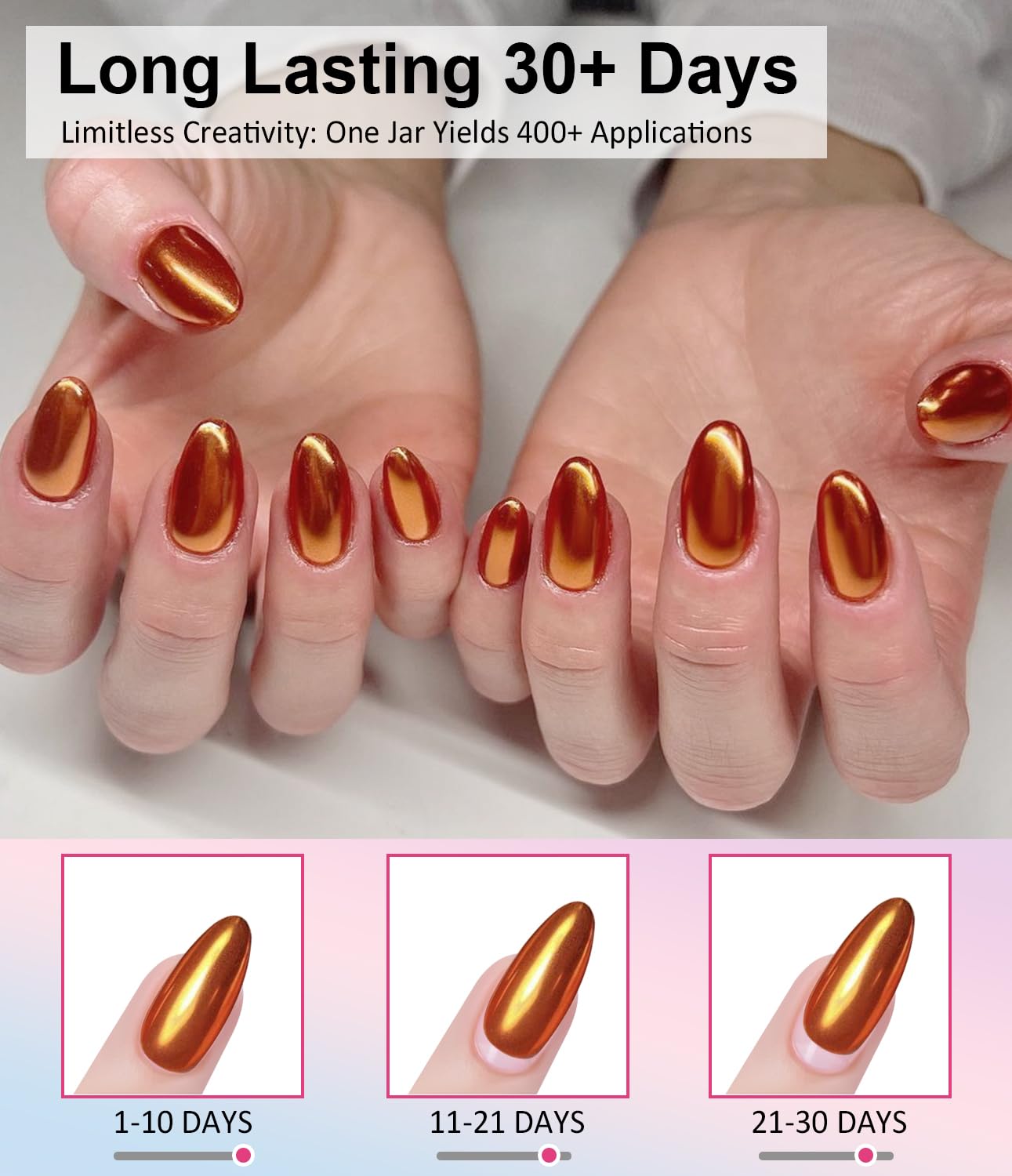 2 PCS Chrome Nail Powder：Mirror Effect Copper Chrome Nail Powder,Metallic Mirror Orange Chrome Nail Powder Decoration for DIY Nail Art,Bronze Pigment Holo Chrome Powder-Velvo Beauty