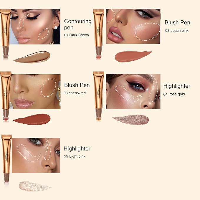 Contour Beauty Wand, Liquid Face Concealer Contouring Highlighter Blusher Stick with Cushion Applicator, Long Lasting Smooth Natural Matte Finish, Lightweight Blendable Super Silky Cream Contour Stick (02# Peach Pink)-Velvo Beauty