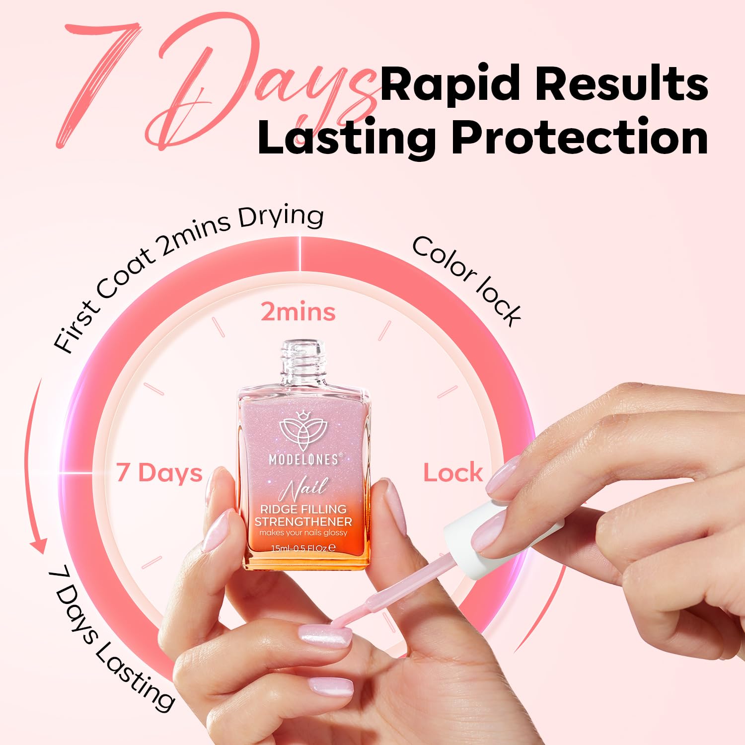 modelones Nail Strengthener Glitter Pink Nail Polish Nail Repair for Damaged Nails Hardener and Growth Polish Nail Care15ml-Velvo Beauty