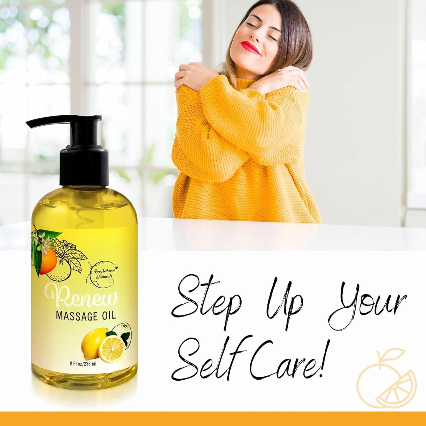 Renew Massage Oil with Orange, Lemon & Peppermint Essential Oils - Great for Massage Therapy or Home use. Ideal for Full Body – with Almond, Grapeseed & Jojoba – by Brookethorne Naturals-Velvo Beauty