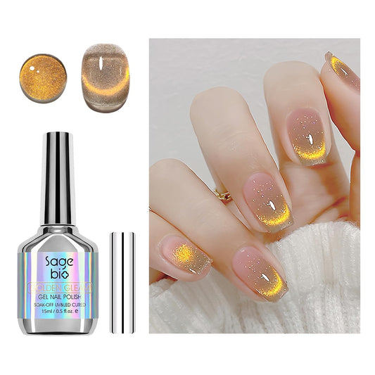 Cat Eye Gel Nail Polish with Magnet Stick, 15ml Glitter Holographic Nail Polish, Magnetic Effect Gel for Home DIY Manicure Gift, Champagne Gold-Velvo Beauty