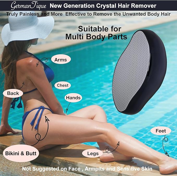 Crystal Hair Eraser,Natural Crystal Hair Remover,Reusable Painless Nano Glass Hair Removal Device Without Shaver,Gentle Crystal Epilator and Exfoliator for Soft Silky Skin(Black)-Velvo Beauty