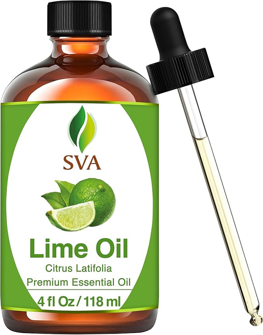 SVA Lime Essential Oil – 4 Fl Oz – 100% Natural Lime Oil - for Diffuser, Hair Care, Face, Skin Care, Aromatherapy, Scalp and Body Massage, Soap and Candle Making - with Dropper-Velvo Beauty