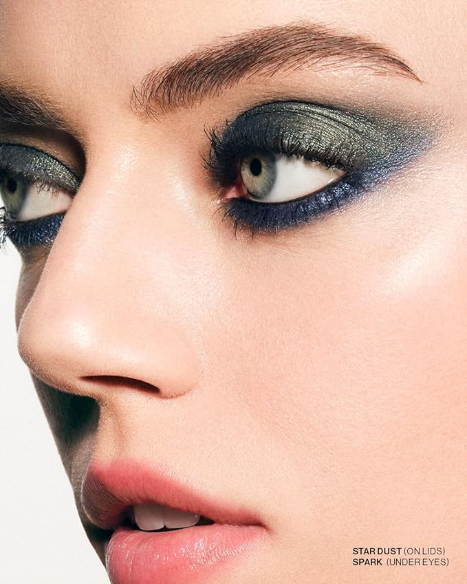 MAKE Beauty Multi-Chromatic Eye Shadow. Metal Reflecting Luminous Foil Finish Creamy, Buildable, Dimensional Long-wear, Crease-proof Powder Eyeshadow, Multichrome Shade - Stardust, Emerald Green-Velvo Beauty