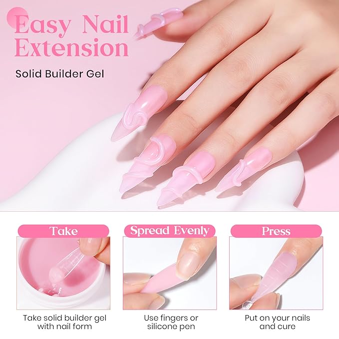 MIZHSE Solid Nail Builder Gel, 2.1 oz 60g Pink Builder Gels for Nails Non-Sticky Solid Builder Extensions Hard Gel with 24pcs Dual Forms and Silicone Pen 3D Art Manicure Set-Velvo Beauty