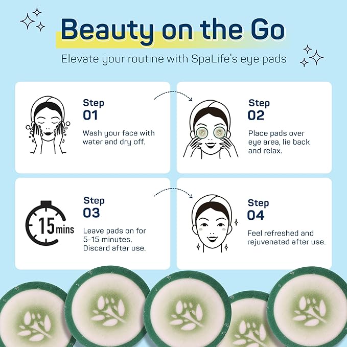 SpaLife Cooling Eye Pads - Korean Soothing Eye Pads for Dark Circles, Puffy Eyes, and Wrinkles - 48 Pads with Fruit + Vegetable Extracts - Revitalizing Hydrating Eye Pads for Eye Treatment (Cucumber)-Velvo Beauty