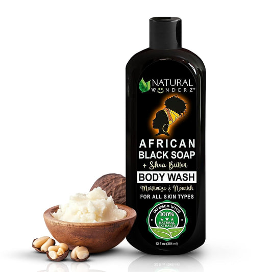 African Black Soap Body Wash, 12 oz – Sulfate‑Free, Vegan Cleanser with Shea Butter – Soothing, Detoxifying Shower Gel for Men & Women-Velvo Beauty