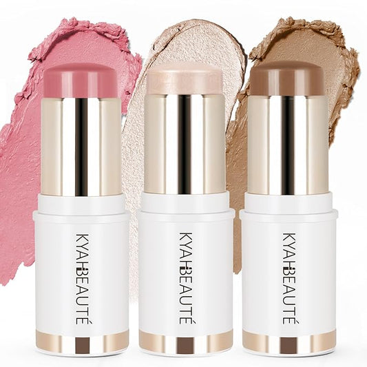 Trio Contour Sticks Set, Highlighter Stick & Bronzer Stick & Blush Stick For Cheek+Lip,Highlight and Contour to Create a Natural Dewy Makeup Look for Light | Set of 45g/1.6fl.oz-Velvo Beauty