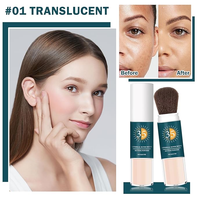 Mineral Sunscreen Powder SPF Powder for Face Oil Control Long Lasting Sunscreen Powder for Face Natural Light Breathable Translucent Powder Setting Powder Makeup #01 Translucent-Velvo Beauty