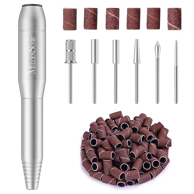 MelodySusie Portable Electric Nail Drill,PC120B Compact Efile Electrical Professional Nail File Kit for Acrylic, Gel Nails, Manicure Pedicure Polishing Shape Tools Design for Home Salon Use, Silver-Velvo Beauty