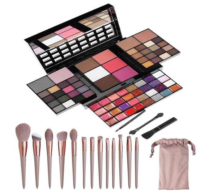 74 Colors Cosmetic Makeup Palette Set Kit Combination with Eyeshadow Facial Blusher Eyebrow Powder Face Concealer Powder With Mirror + 13pcs brush All-in-One Makeup Kit-Velvo Beauty
