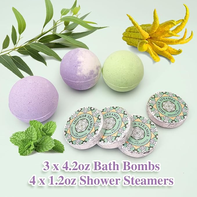 Birthday Gifts For Women-Assorted 4 Shower Steamers, 3 Bath Bombs, 2 Scented Candles, and 1 Exfoliating Body Scrub - Gifts for Mom, For Women, For Wife and Girlfriend……-Velvo Beauty